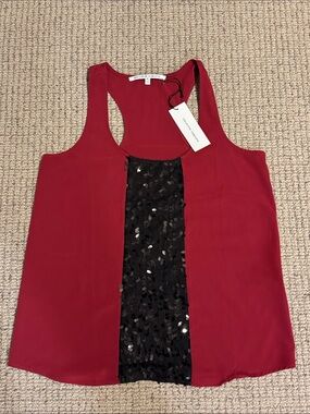 Red Tank with Black Sequin Center Panel